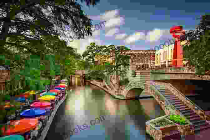 Panoramic View Of The San Antonio Riverwalk With Lush Greenery, Colorful Buildings, And Vibrant Murals The Stunning Visual Surprises Of The San Antonio Riverwalk: Photographic Images Of Artist Marques Vickers